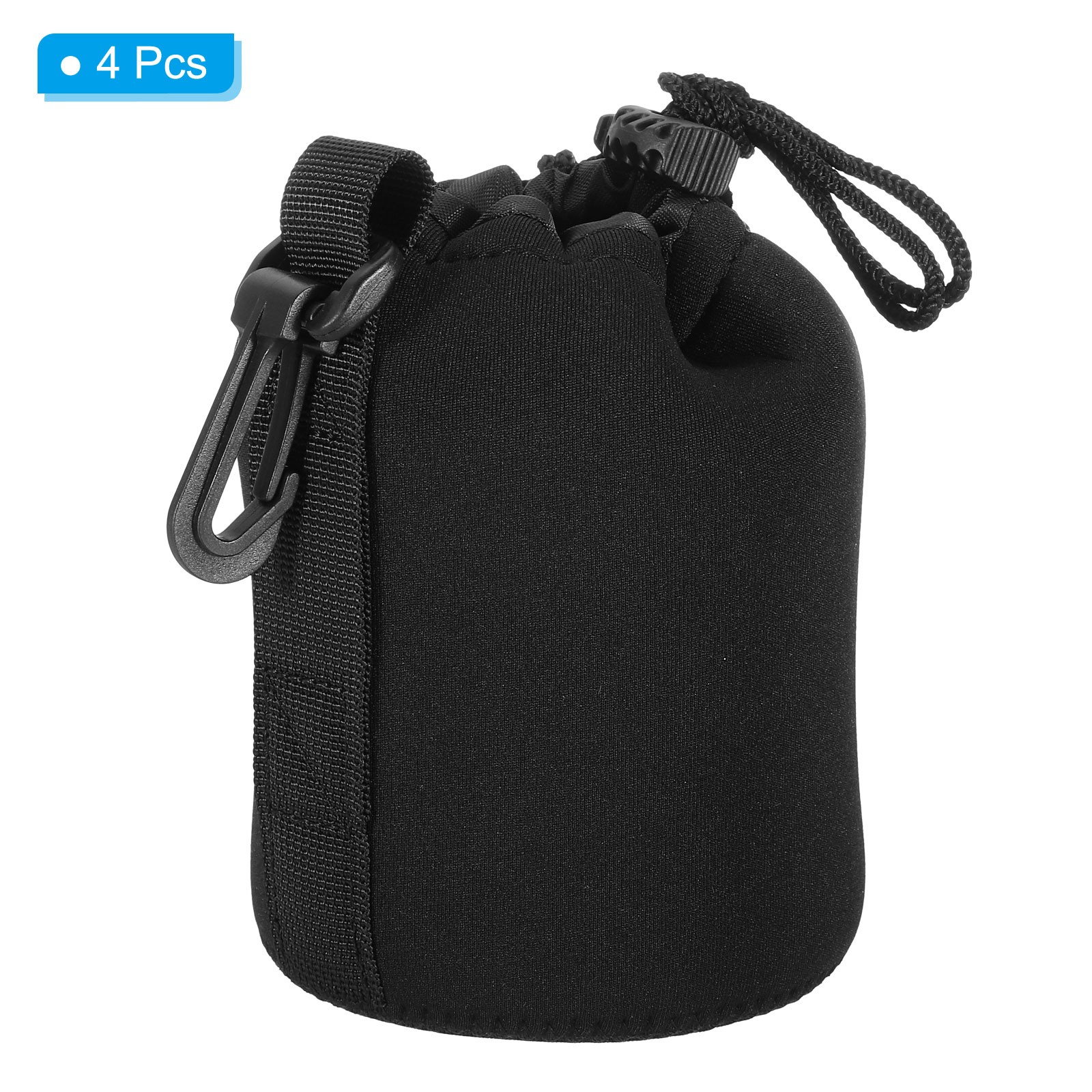 4 Pcs 3.3" ID x 5.5" H Drawstring Lens Pouch Black