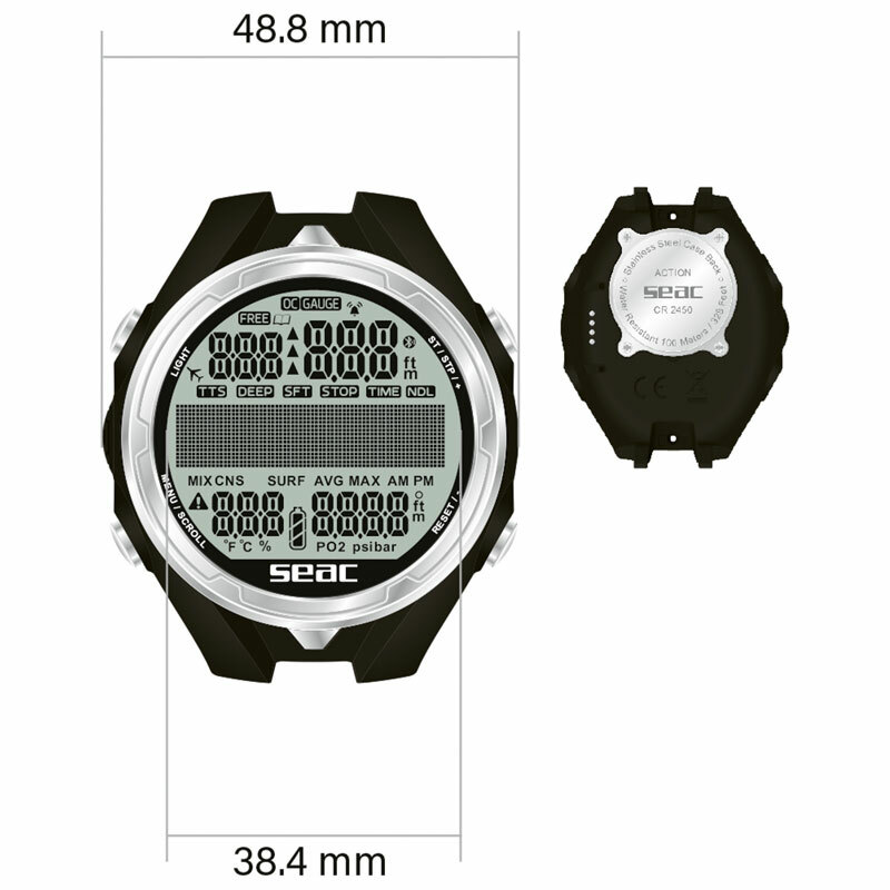 Seac Sub Action Black and White Computer Subacqueo Orologio per immersione