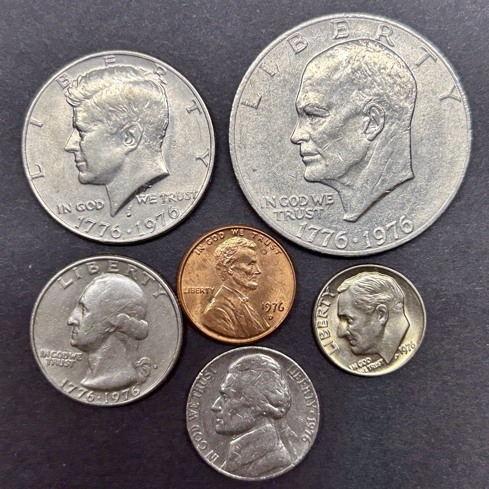 1976 Bicentennial Set Eisenhower Dollar Kennedy Half Quarter Dime Nickel Penny