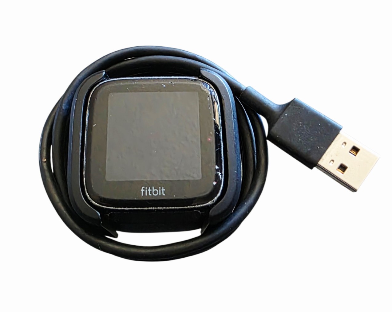 Fitbit Versa 2 Smartwatch Bundled With Its Proprietary USB Charging Cable.