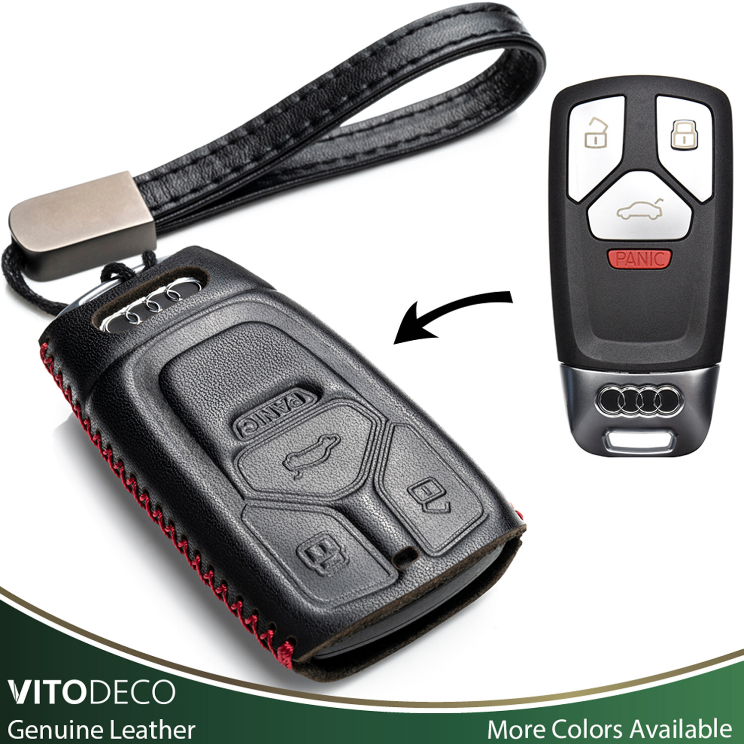 Vitodeco Leather Smart Key Fob Case Fit for 2022 Audi Q8,Q7,Q5,A3,A4,A5,A6,A7,A8