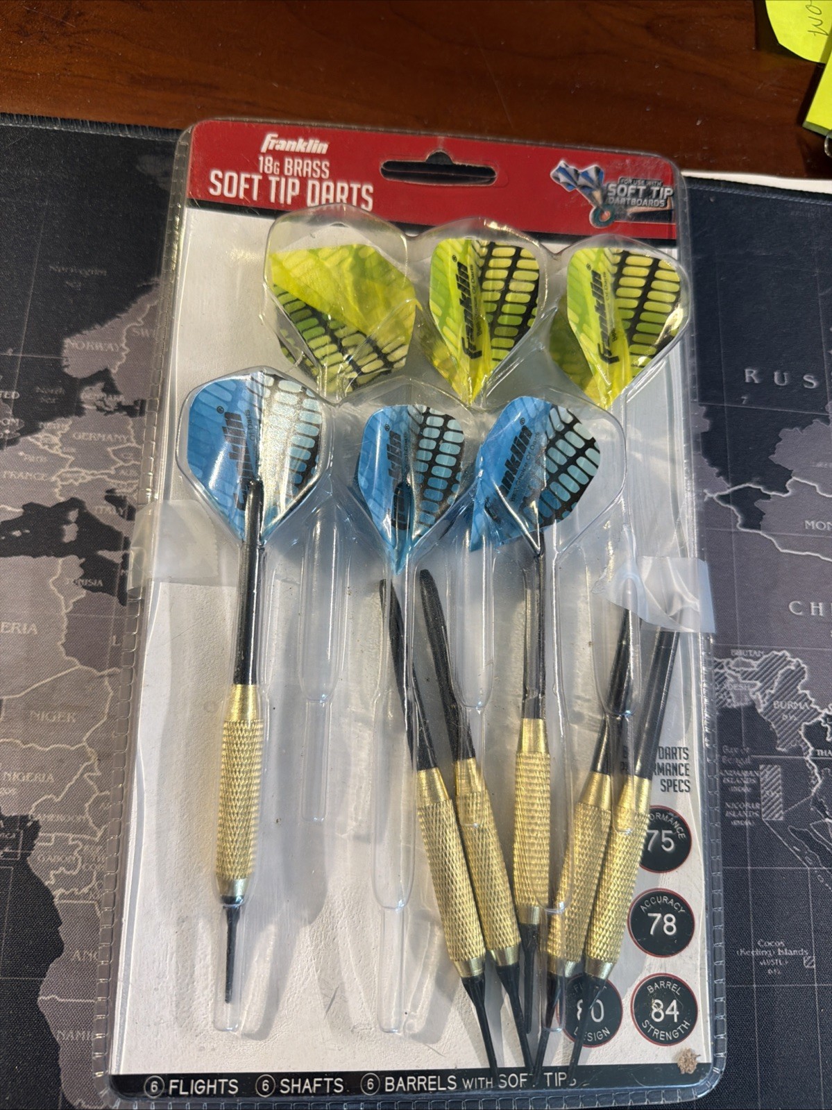 Franklin Sports Soft Tip Darts 18 Gram Brass 6 count Blue & Yellow NEW 56010S11