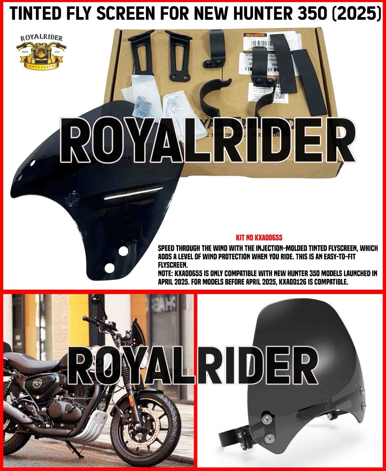 TINTED FLY SCREEN FIT FOR ROYAL ENFIELD NEW HUNTER 350 (2025)