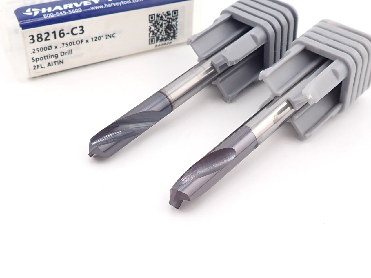 (Qty. 2) Harvey 1/4" Solid Carbide Spotting Drill Spot 2-1/2" OAL 38216-C3