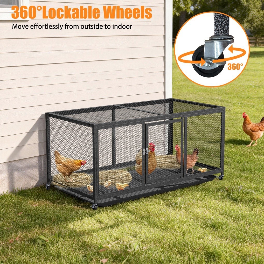 Rabbit Hutch Chicken Coop Guinea Pig Ferret Quail Hen Cage with Cover on Wheels
