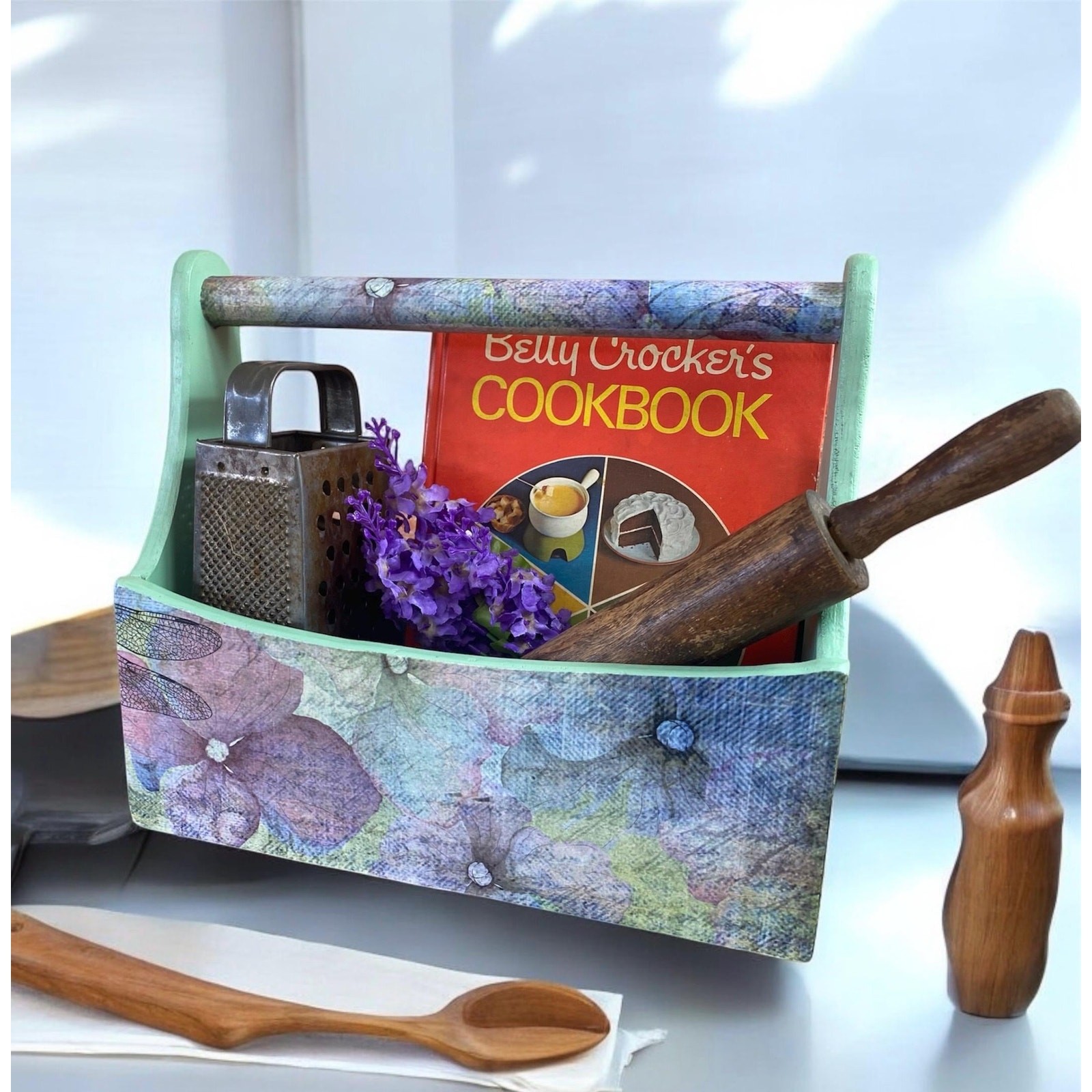 Handcrafted tool caddy for your shabby chic decor,  FREE SHIPPING