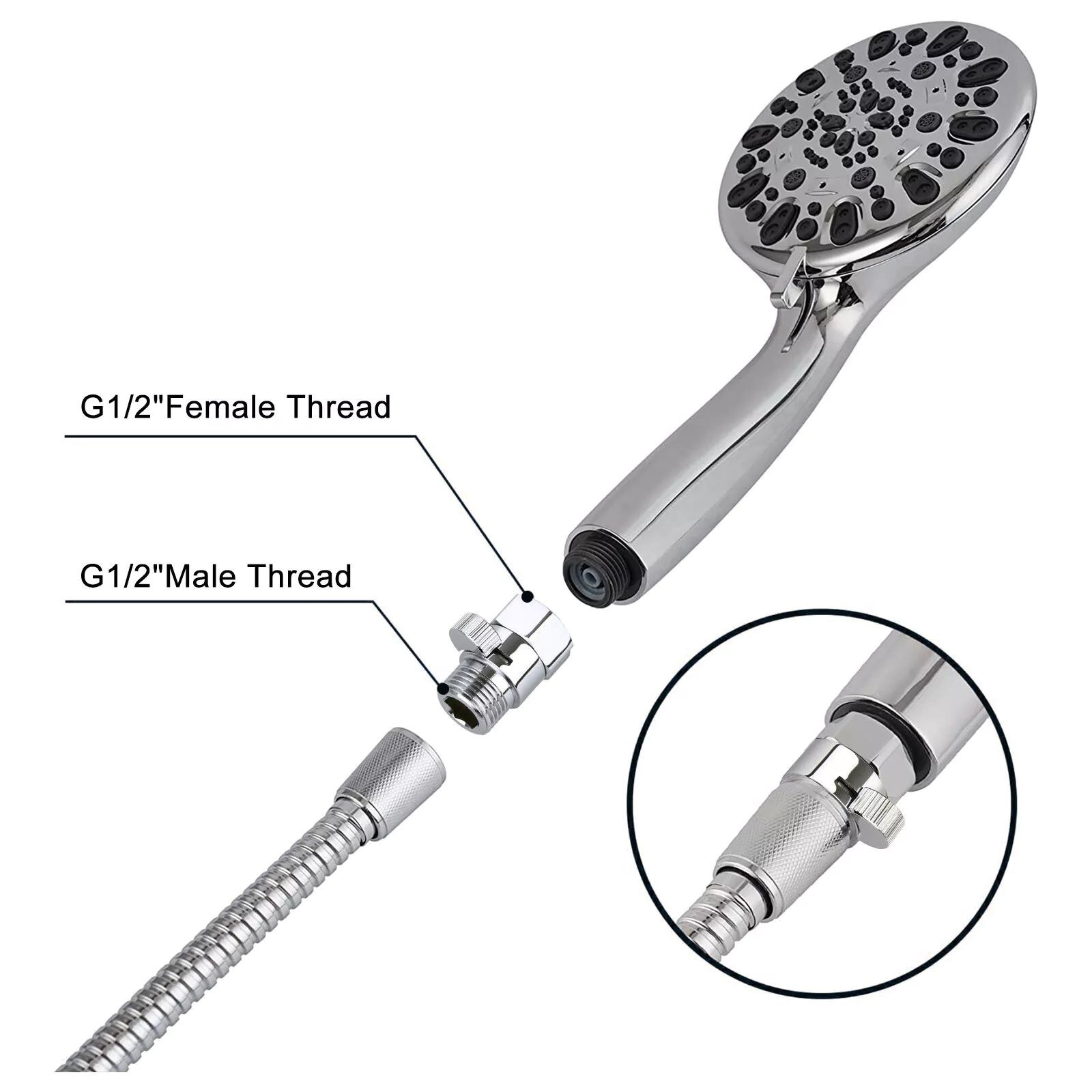 Silver Quick Control Adapter 1pcs Shower Shut-Off Valve Brass Water Saving