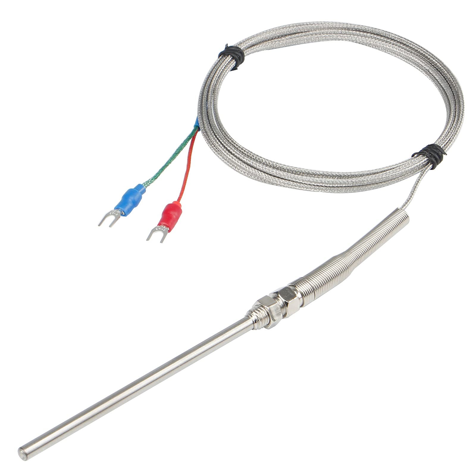 K-Type Thermocouple Sensor 0-600C 2M/6.6Ft Wire Probe 100mm Stainless Steel