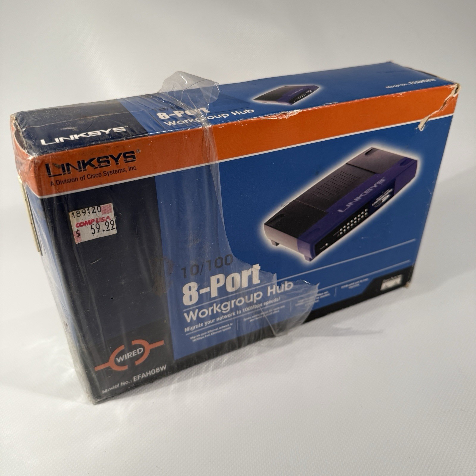 LINKSYS 8 PORT WORK GROUP Ethernet HUB 10/100 - EFAH08W version 3 w/box & guide.