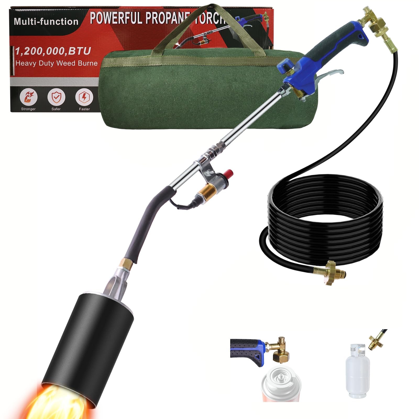 Propane Torch Weed Burner Kit 1,200,000 BTU 10FT Hose 1lb Cylinder Tool
