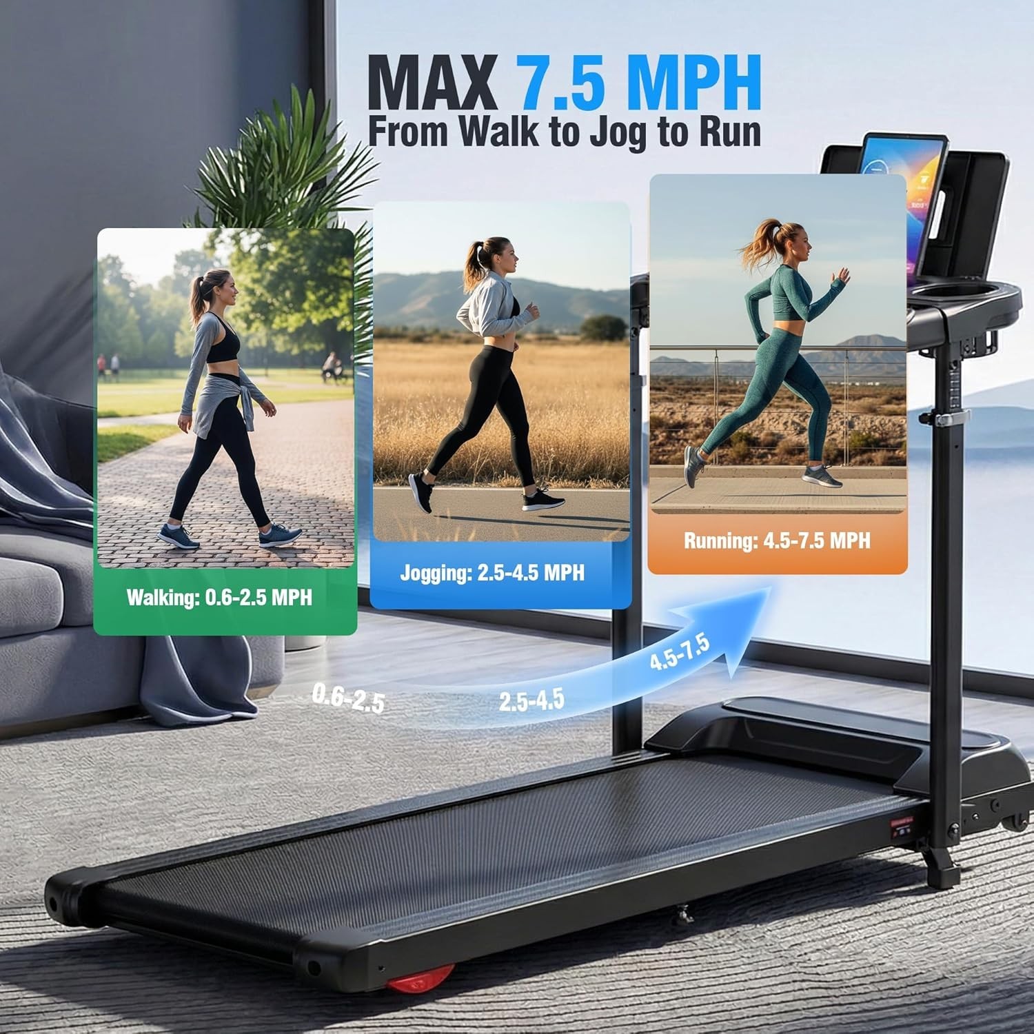 3.5HP Powerful Treadmill 15% Incline Walking Pad Quiet Walking Pad TreadmillGIFT