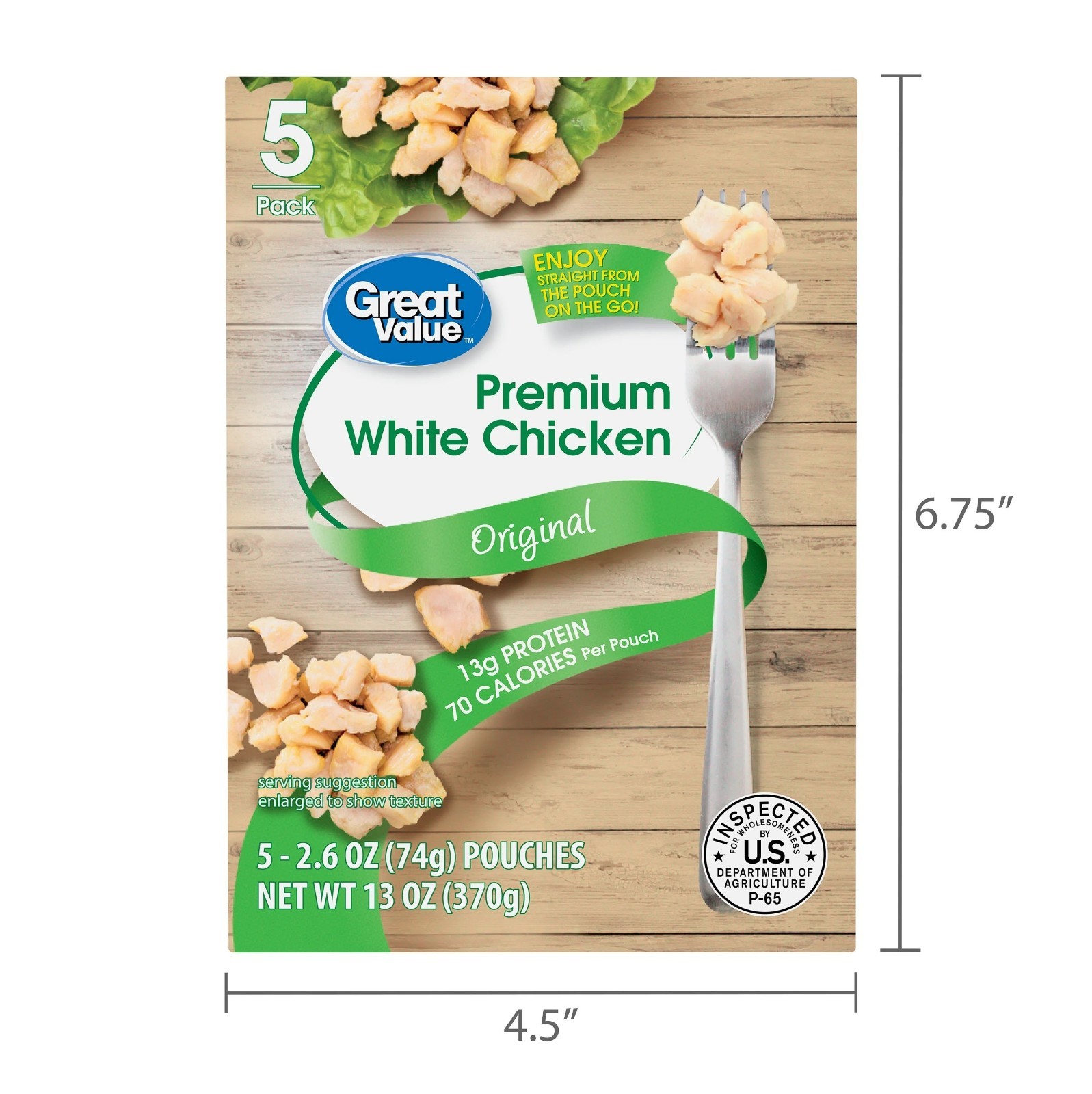 Great Value Premium White Chicken, 2.6 oz, 5 Pack