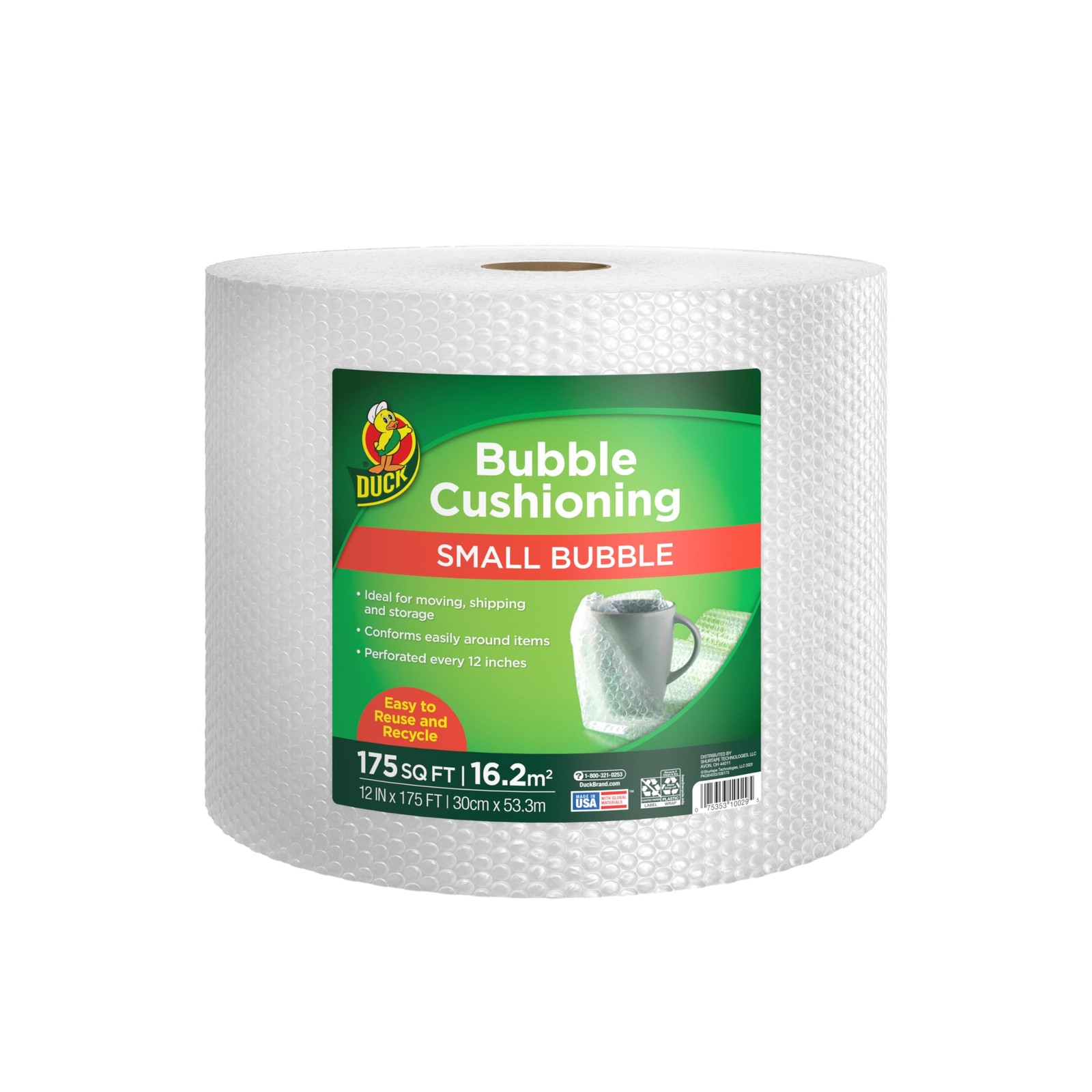 Duck Brand Small Bubble Cushioning Wrap for Fragile Moving & 175 Feet, Clear