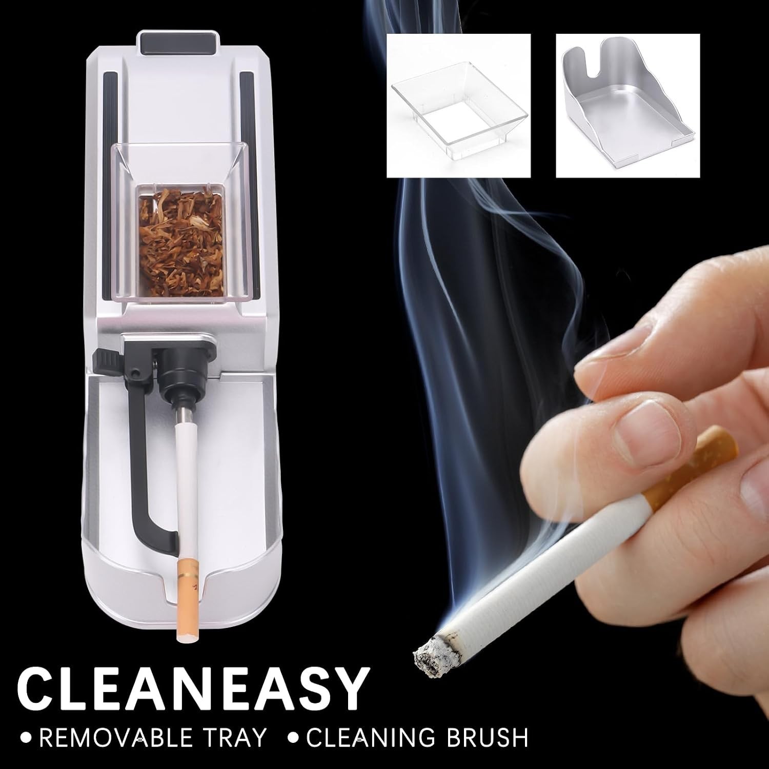 Electric Automatic Cigarette Rolling Machine Portable Tobacco Injector Black