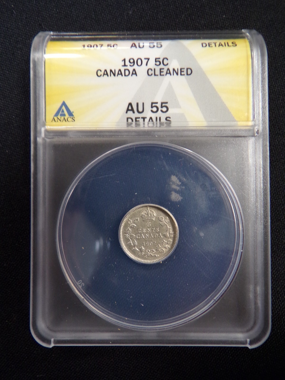 1907 CANADA NICKEL .05¢ KING EDWARD VII SILVER COIN ANACS GRADE AU 55