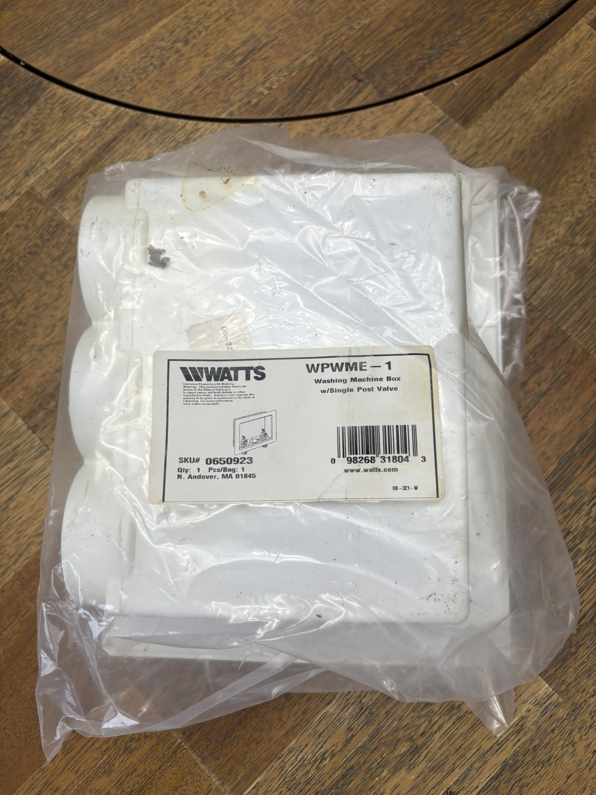 WATTS WPWME-1 Washing Machine Outlet Box W single post valve hot cold 08-321-W