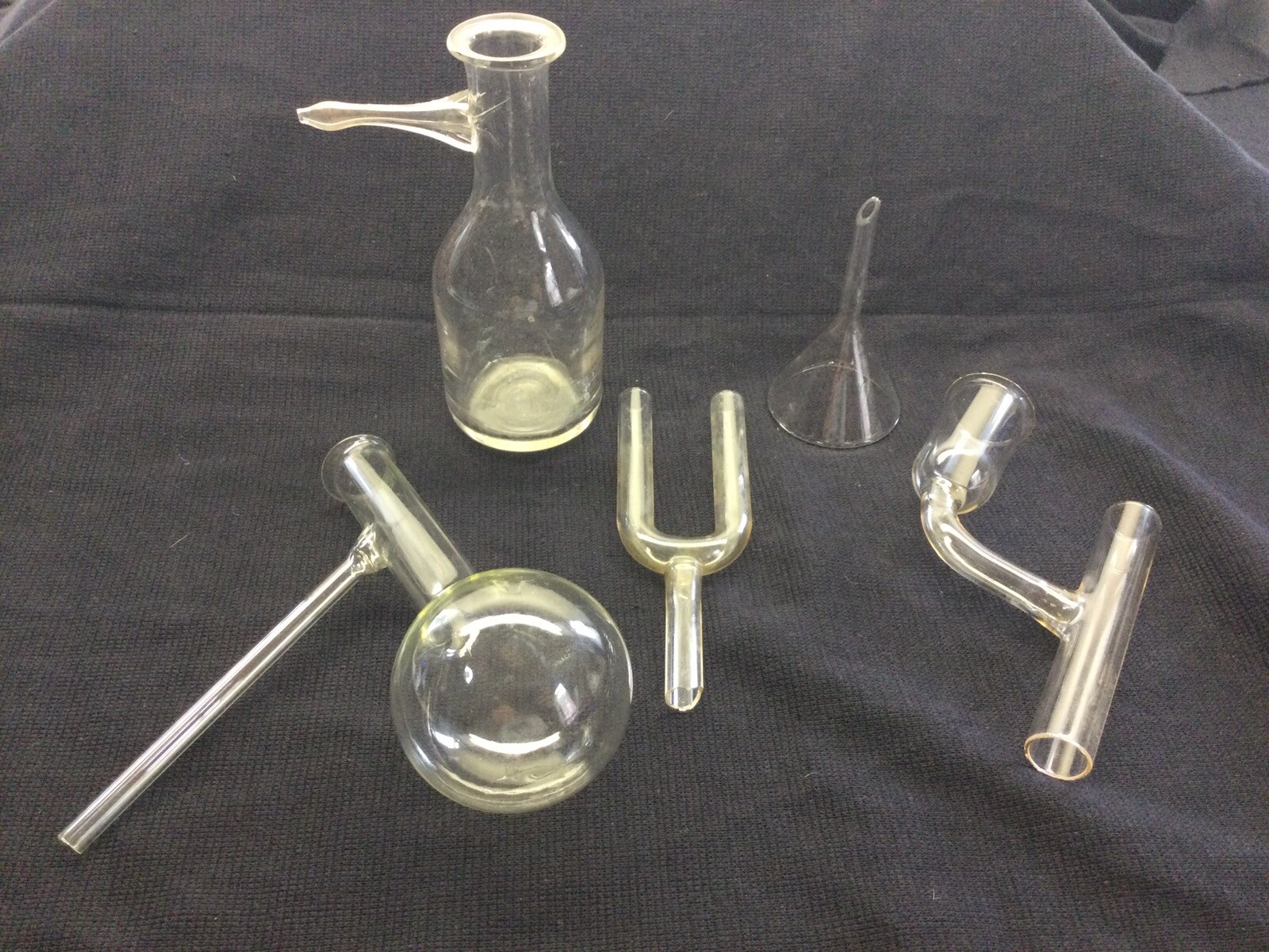 Vintage Five Piece Laboratory Glass Lot One Marked Schott And Gen. Co.