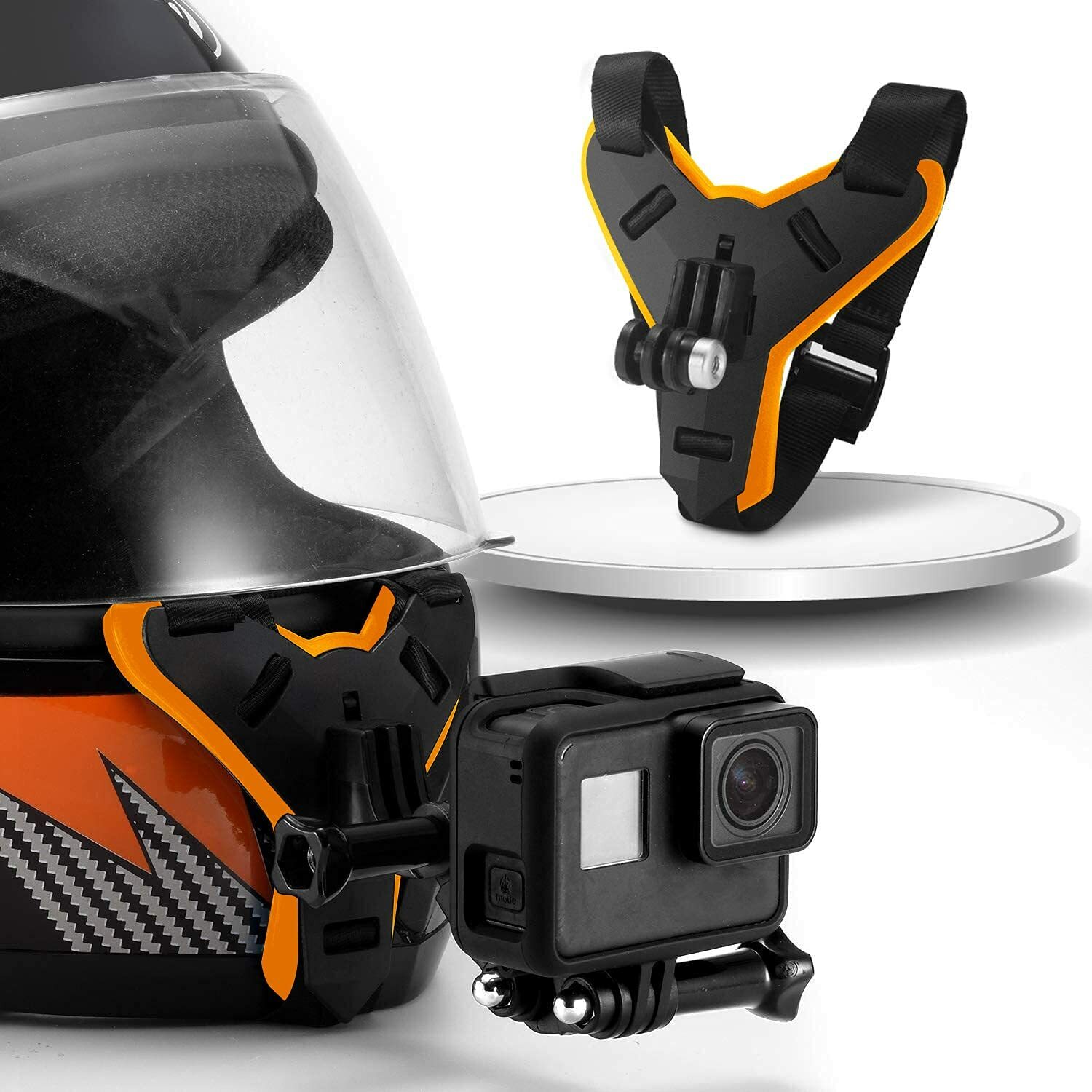 Motorcycle Helmet Chin Strap Mount for GoPro Hero 10/9/8/7/(2018)/6/5 Black DJI