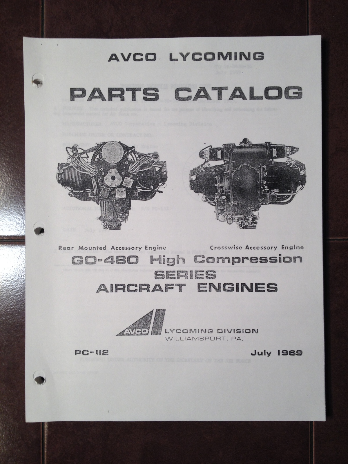 Lyc GO-480 Hi Compression, Rear Mounted & Crosswise Accessory Parts Manual.