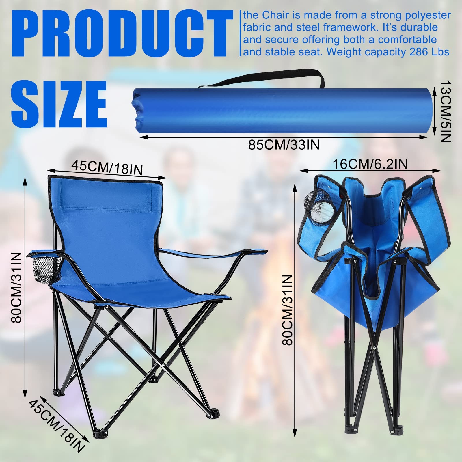 4 Pack Folding Camping Chairs with Carrying Bag Portable Lightweight Foldable...