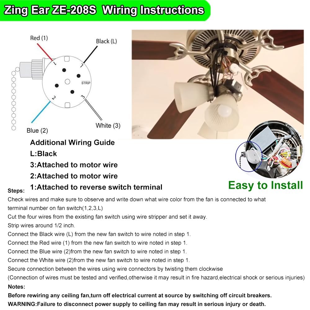 Ceiling Fan Switch Zing Ear ZE-208s E89885 (Bronze),