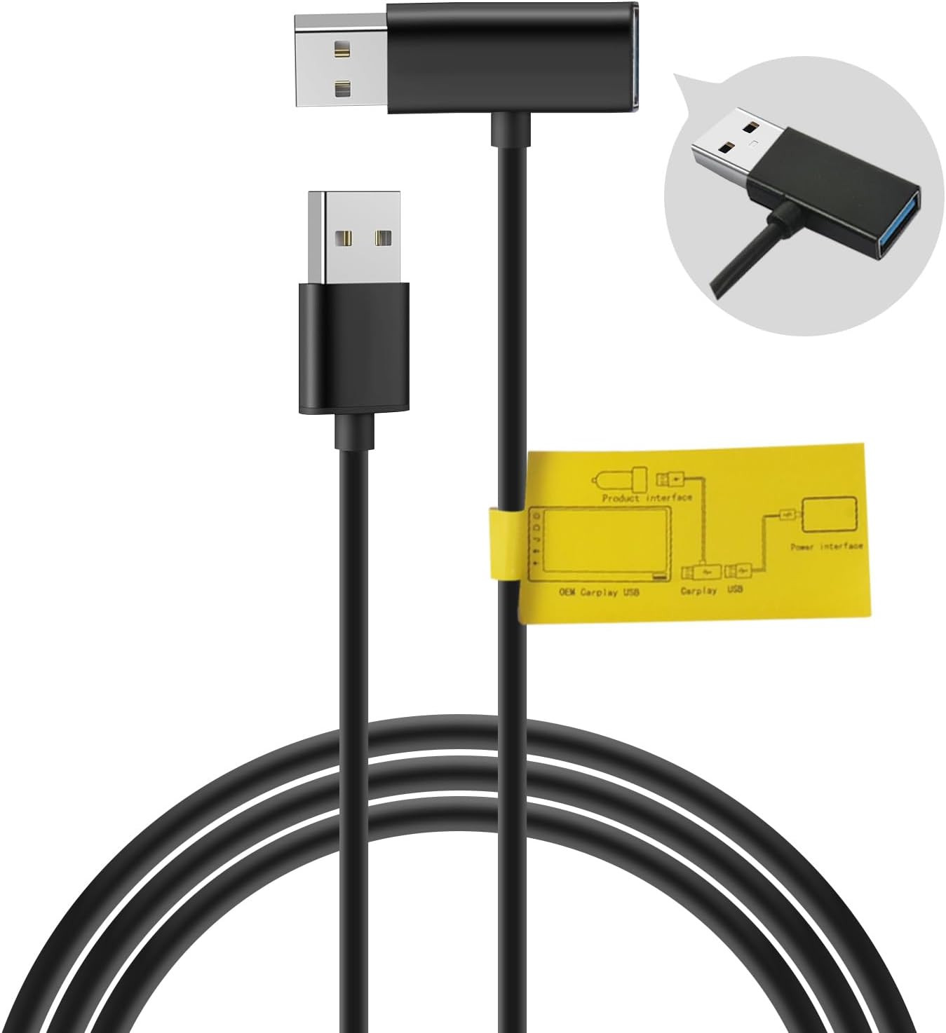 USB Splitter USB Power Data Adapter Y-Cable Black for Android Auto Wireless Carp