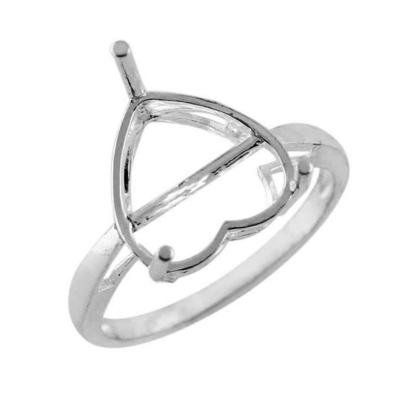 Semi Mount 12mm Heart Shape Solitaire Women Promise Ring 925 Sterling Silver