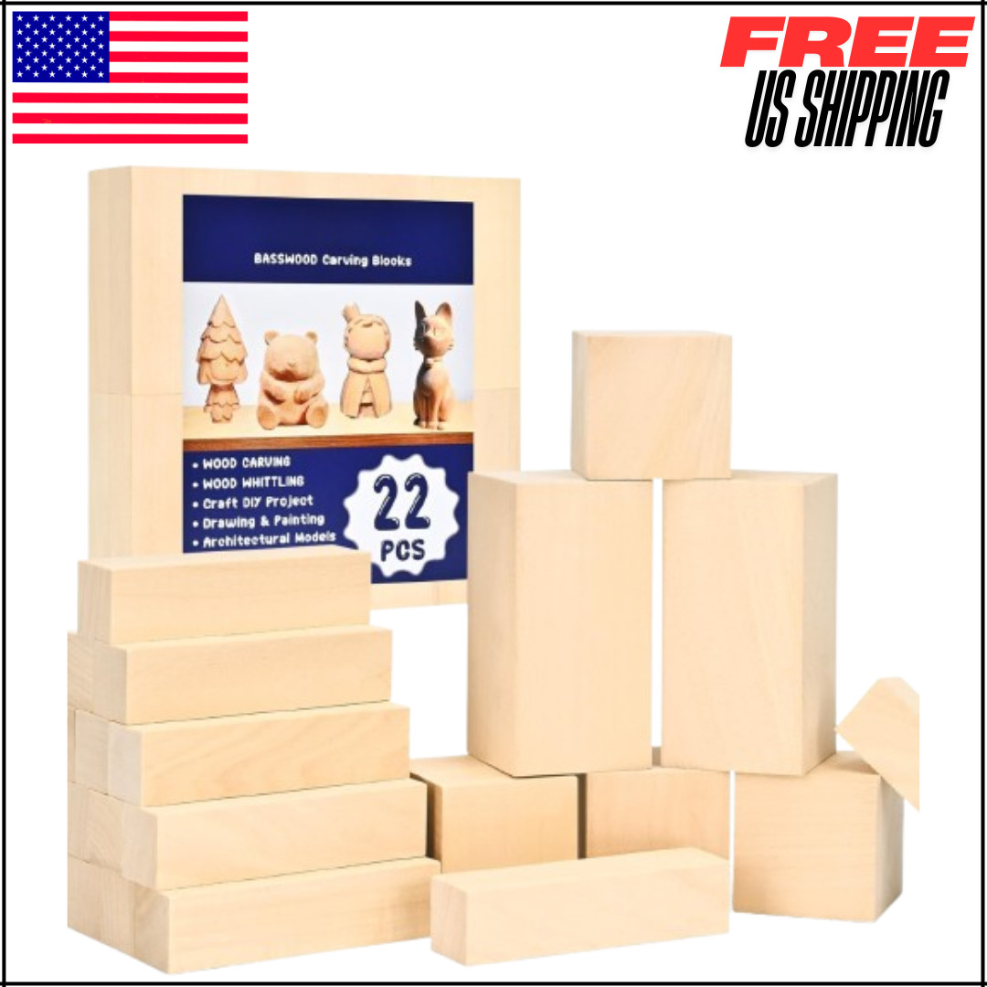 Basswood Carving Blocks 3 Sizes Soft Whittling Wood Kit for Beginners 22 Pack