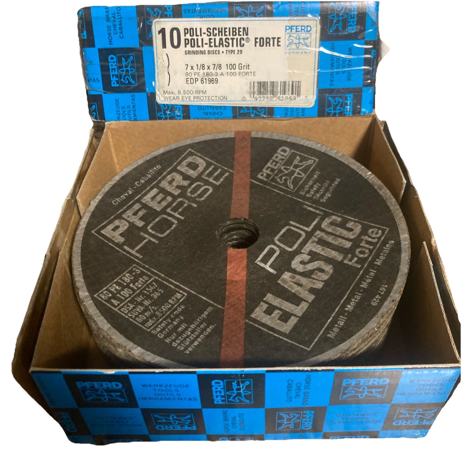 Pferd Horse Poli Elastic Forte Metal  Grinding Disk 7x1/8x7/8 100Grit 61969 10pk