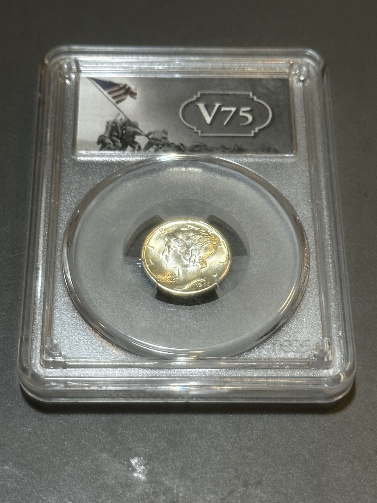 1945-D PCGS MS67 Mercury Dime 10C WWII USMC Iwo Jima Picture V75 Marines