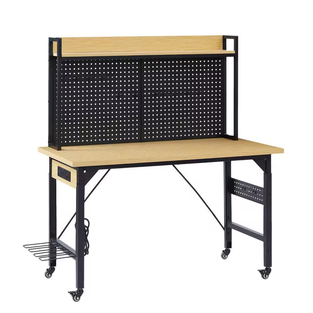 24 In. W 48 In. D Adjustable Mobile Workbench Cabinet with Pegboard, Heavy Duty