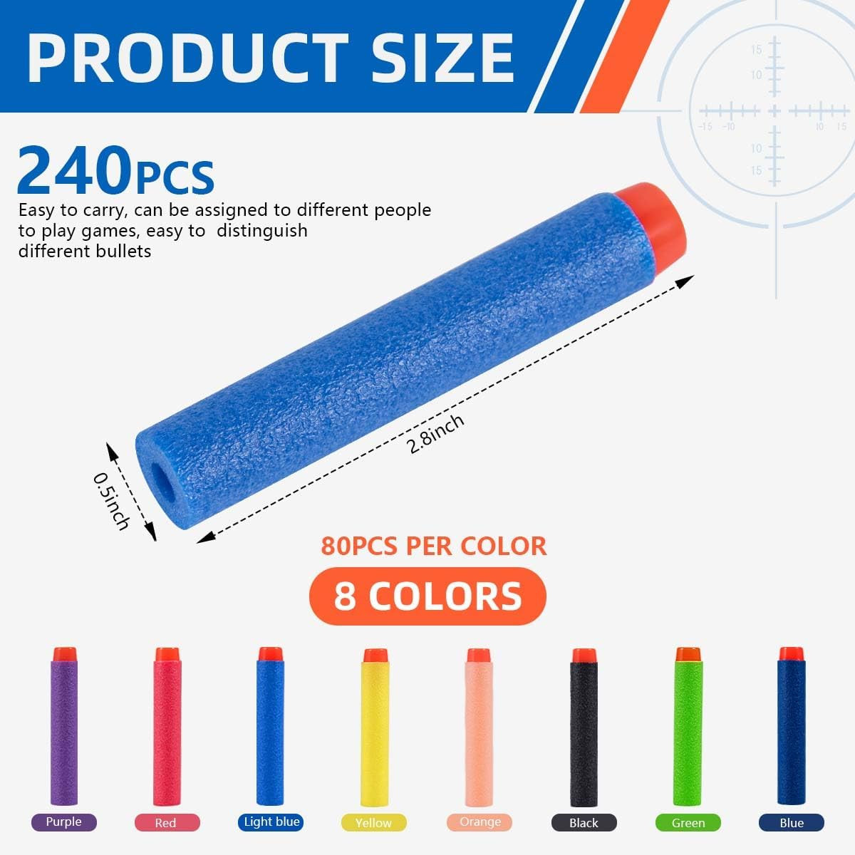 KISEER 240 Pcs Colorful Refill Darts Bullets Ammo Pack for Nerf N-Strike Elite S