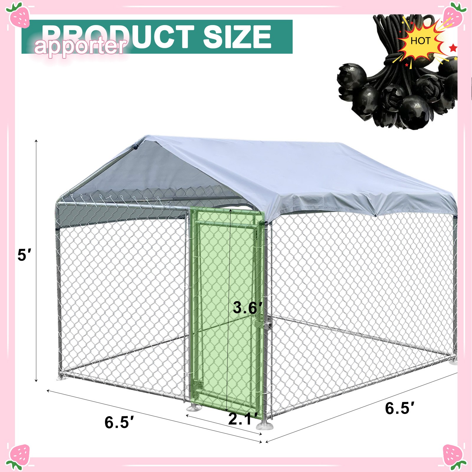 10x10ft / 6.56x6.56ft Outdoor Dog Fence Metal Dog Kennel Cage Playpen With Cover