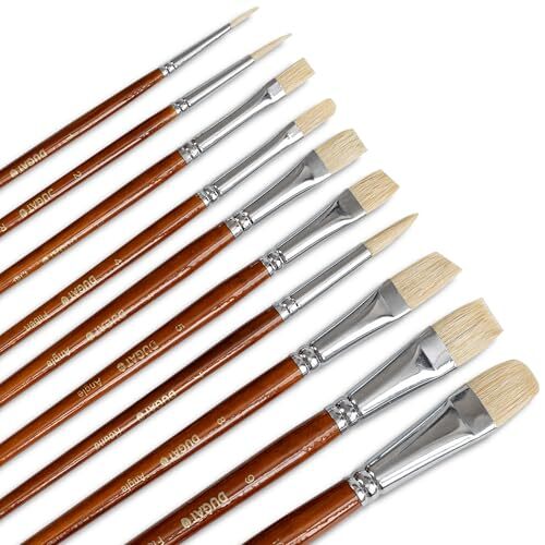 10pcs White Hog Hair Artist Paint Brush Set by  Perfect for Acrylic Oil Brown