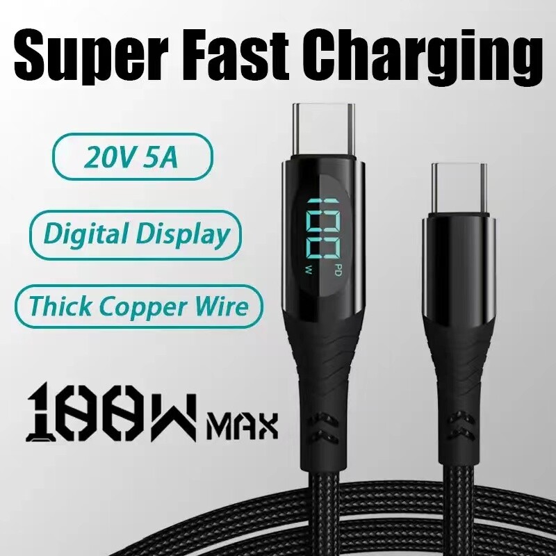 PD100W Type C To Type C Fast Charging Cable For Phone iPad Laptop With Display