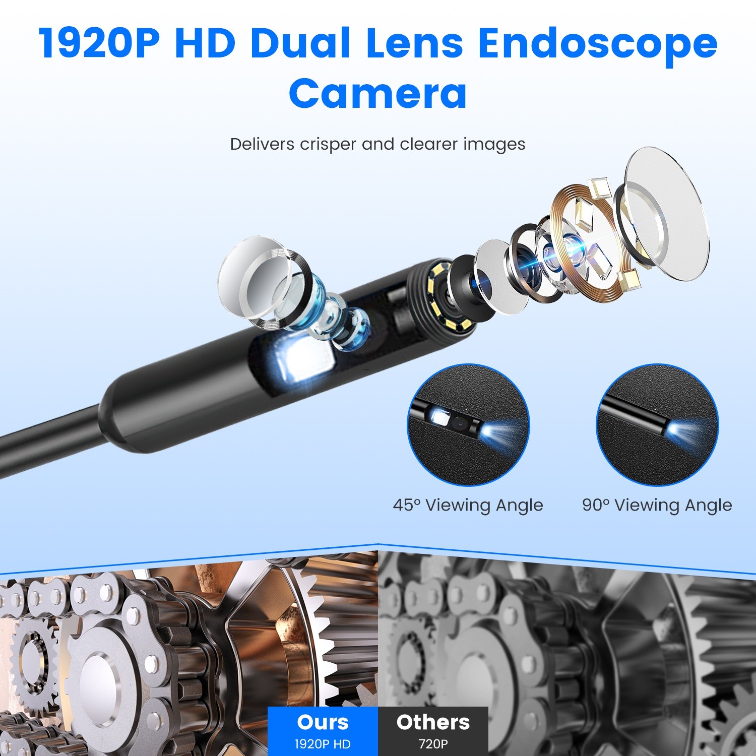 1920P HD Endoscope Camera w/ Light Inspection Borescope Tool APP Control Camera