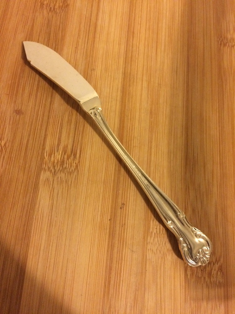 Farberware Gold Electroplate Scroll Plume Tip BUTTER KNIFE 6 3/4"