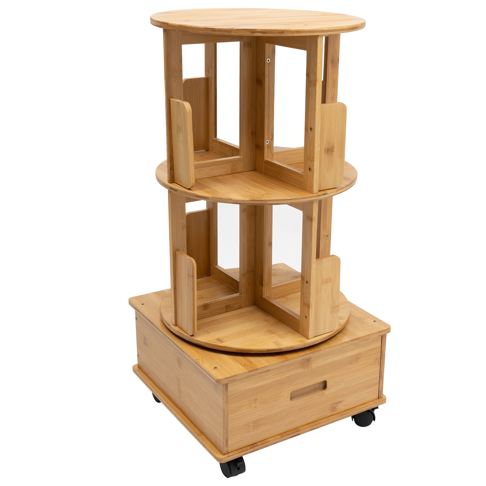 2 Tiers 360° Rotating End Table Nightstands Bedside Table Bookcase W/ Wheels