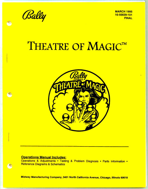 THEATRE OF MAGIC Bally Pinball Game COMPLETE Manual *BRAND NEW* FREE USA SHIP!!!