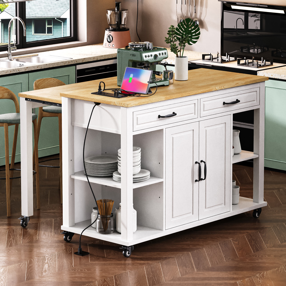 Kitchen Island W Extendable Dining Table Internal Storage Rack Storage