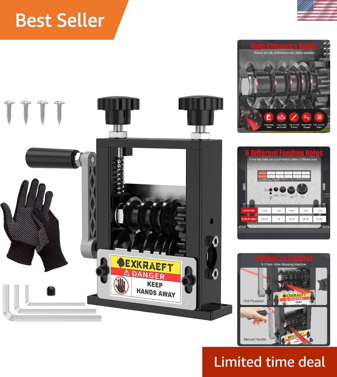 Wire Stripper Machine Gauge Wire 3-17mm, Manual & Electric Drill Compatible C...