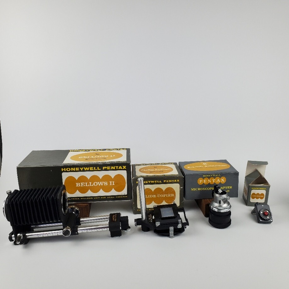 Honeywell Pentax Bellows II, Slide Copier, Cube Adapter & Microscope Adapter NOS