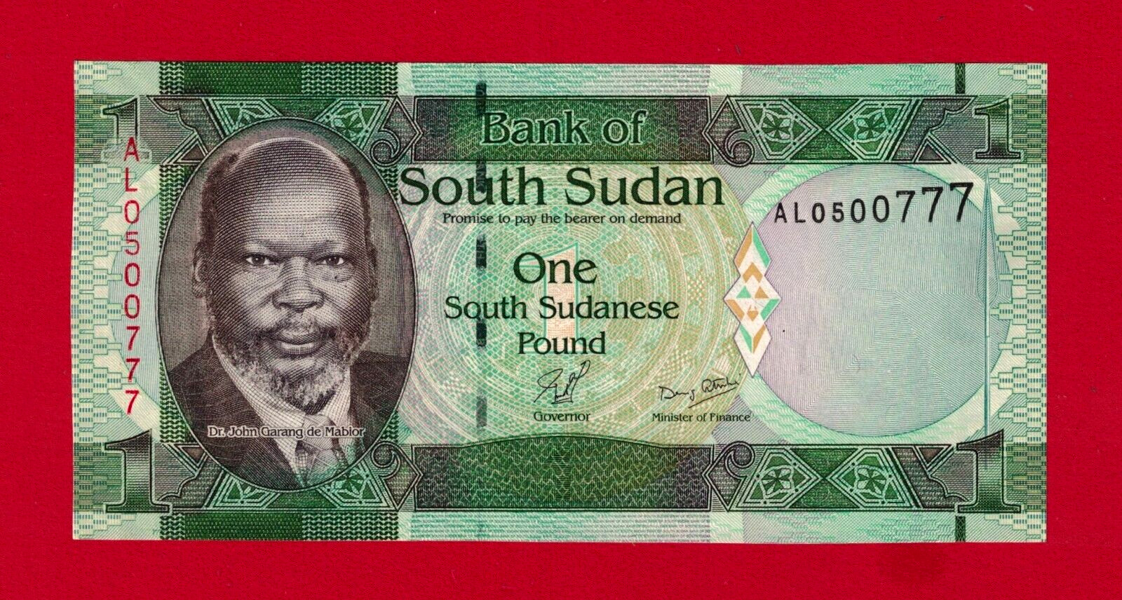 ONE 1 POUND 2011 SOUTH SUDAN UNC NOTE Prefix: AL, Red & Black Serial # (Pick-39)