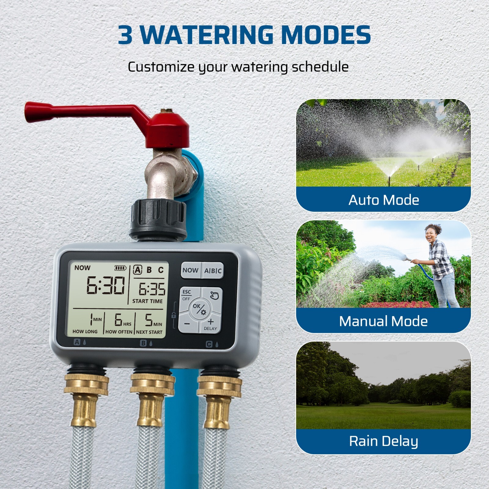 DEWENWILS 3 Zone Sprinkler Timer, Outdoor Water Timer, Programmable Hose Faucet