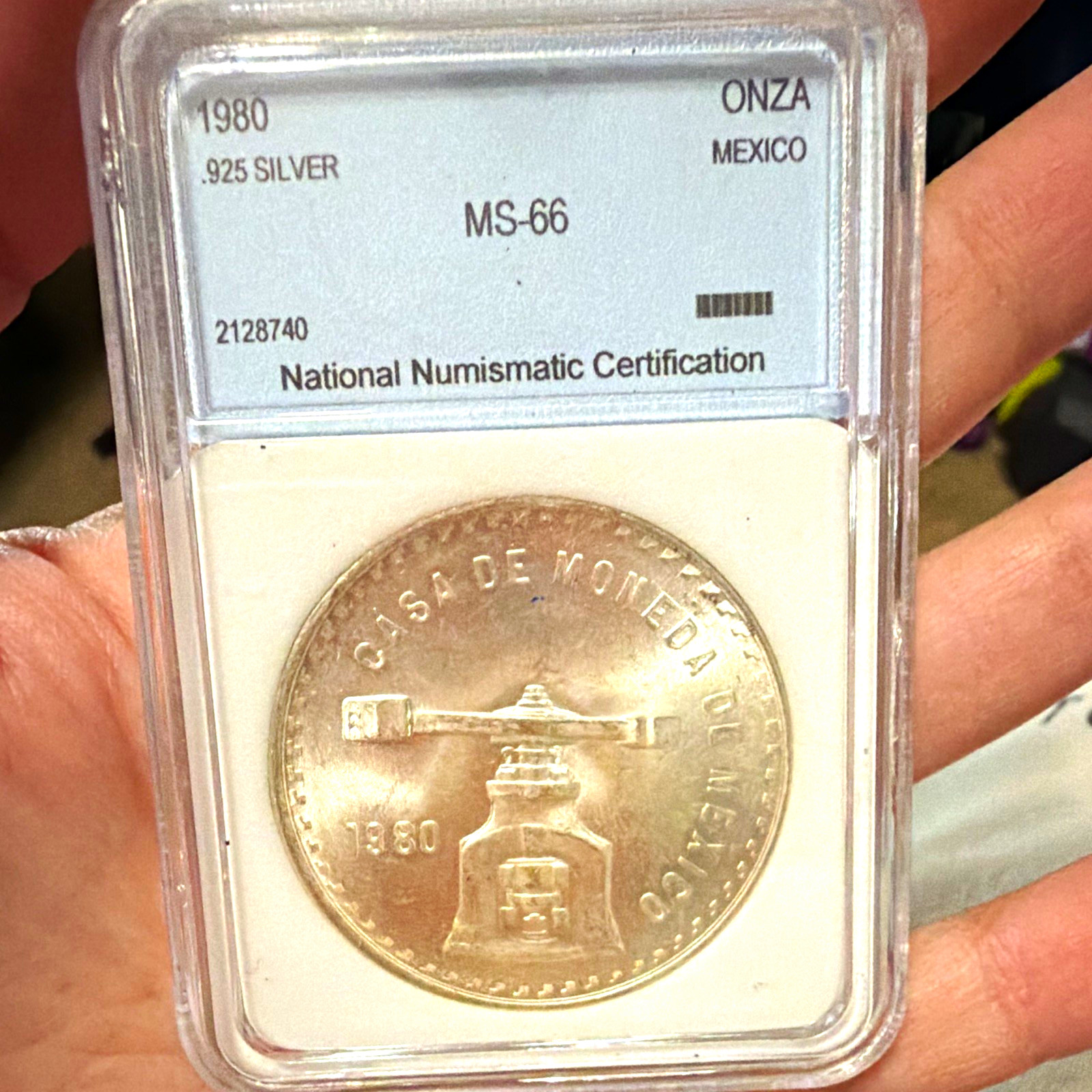 1980 Mexico Onza .925 Silver Coin KM#49.2 NNC Slabbed MS-66