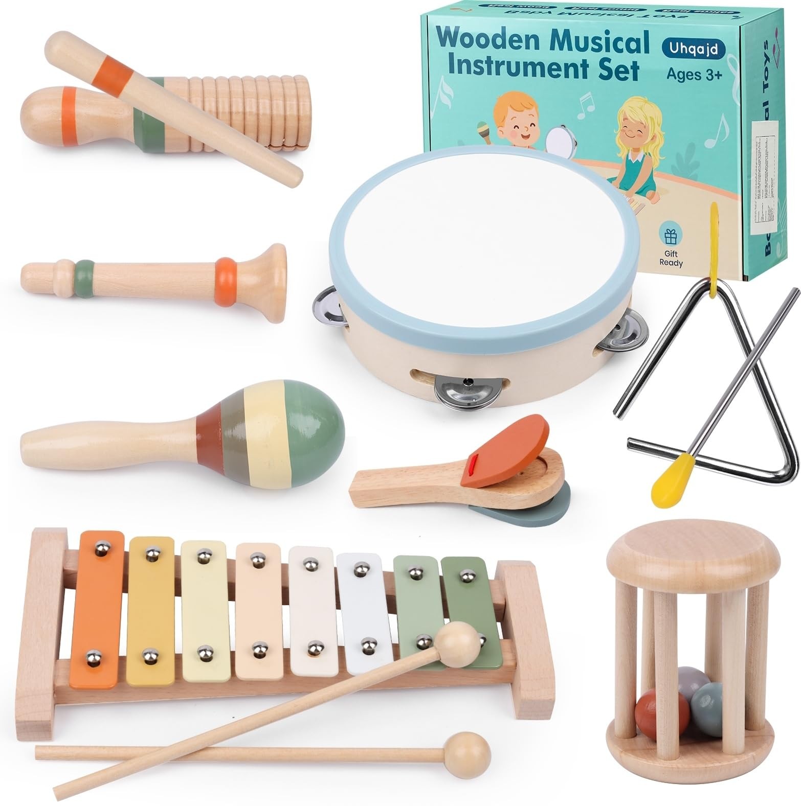 Baby Musical Instruments Set, Montessori Wooden Toys for Toddlers 3+, Neutral...