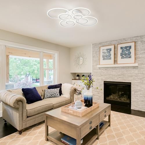 Modern Ceiling Light, 8 Rings LED Flush Mount Ceiling Light 8-Light White