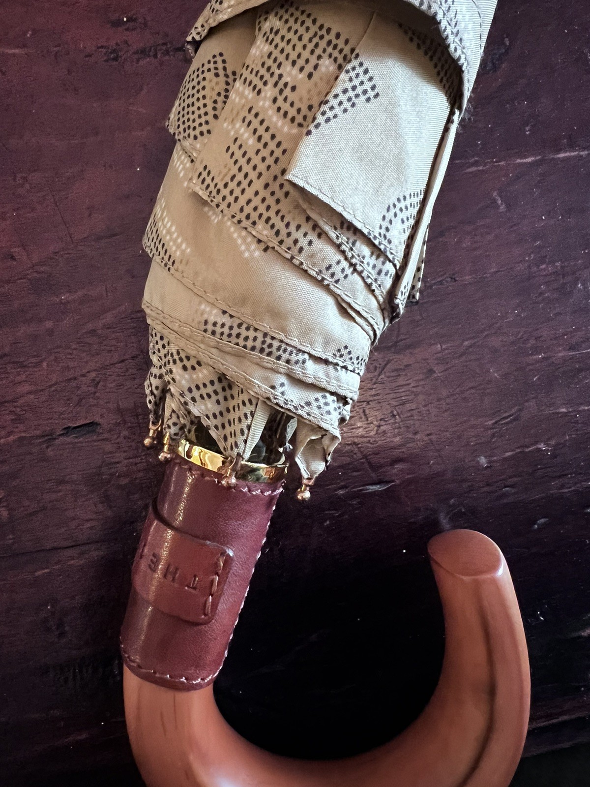 THE BRIDGE Luxury Umbrella Real Leather Handle, Wood Handle And Logo Pattern