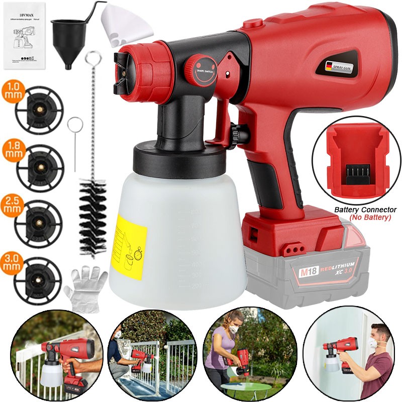 200W Cordless Paint Sprayer Gun for Milwaukee 18v Battery Brushless Motor 1000ML