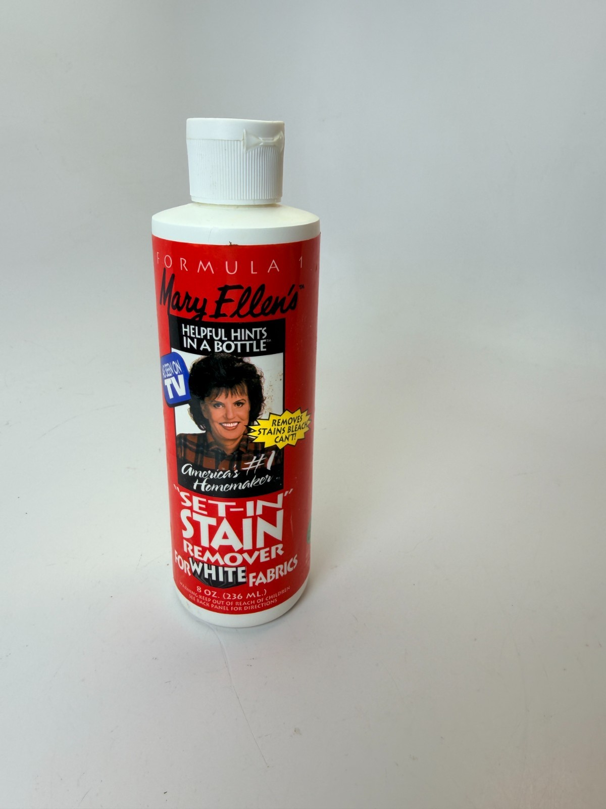 Mary Ellen’s Stain Remover Formula 1  Rare 8oz OPEN FULL White Bleachable Fabric